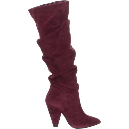 Burgundy Suede Heeled Boots , female, Sizes: 2 UK - Guess - Modalova