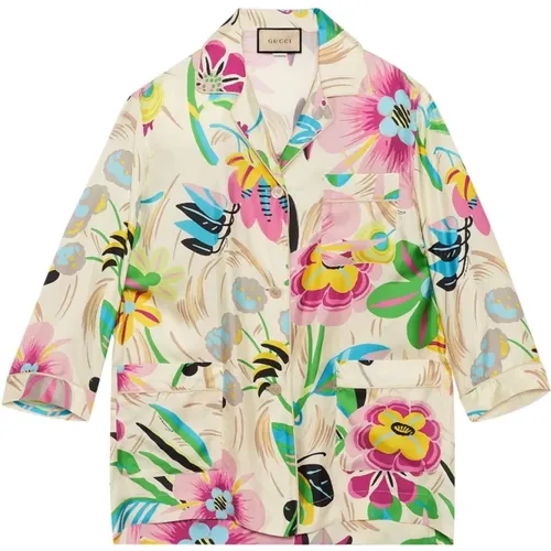 Floral Print Silk Shirt , female, Sizes: 2XS - Gucci - Modalova