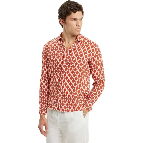 Mediterranean Tile Print Linen Shirt , male, Sizes: 2XL, M, XL - Peninsula - Modalova
