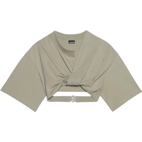 Asymmetrisches Drapiertes T-Shirt Khaki , Damen, Größe: XS - Jacquemus - Modalova