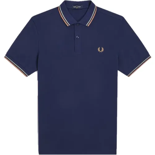 Slim Fit Twin Tipped Polo in French Navy/Seagrass/Light Rust - Fred Perry - Modalova