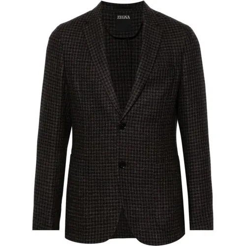 Houndstooth Linen-Wool Blend Jacket , male, Sizes: L, M - Ermenegildo Zegna - Modalova