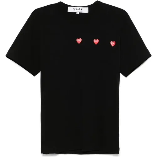 Schwarzes T-Shirt mit Herzdruck und Rundhalsausschnitt , Herren, Größe: XS - Comme des Garçons Play - Modalova