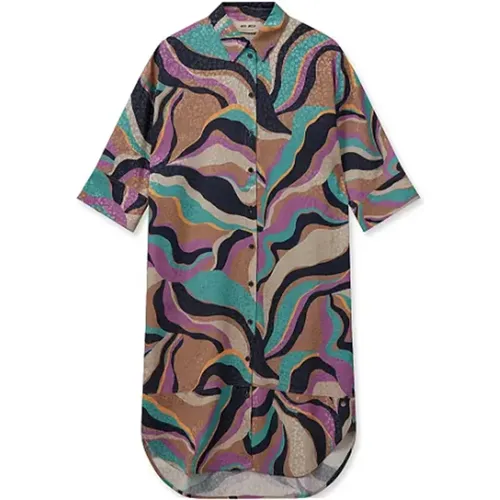 Colorful Loose-Fitting Dress with Half Sleeves and Shirt Collar , female, Sizes: S, L, XS - MOS MOSH - Modalova