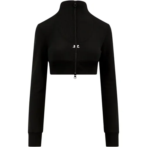 Sweatshirt with Zipper and Logo Patch , female, Sizes: M, S - Courrèges - Modalova