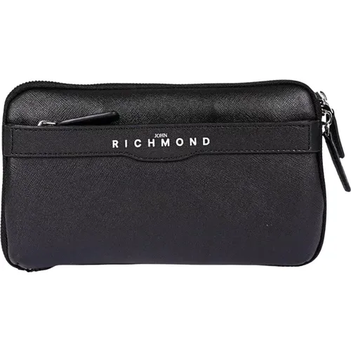 Schwarze Leder-Zip-Around-Pochette-Tasche - John Richmond - Modalova