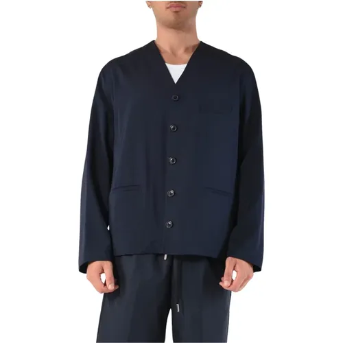 Kragenlose V-Ausschnitt Jacke mit Taschen , Herren, Größe: XL - Mauro Grifoni - Modalova