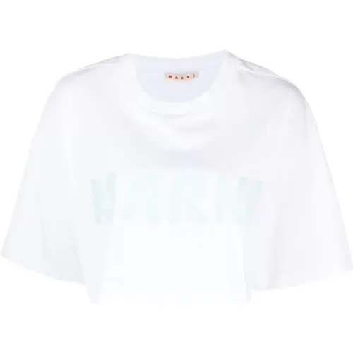 Weiße T-Shirts und Polos mit Pinselstrich-Print , Damen, Größe: 2XS - Marni - Modalova