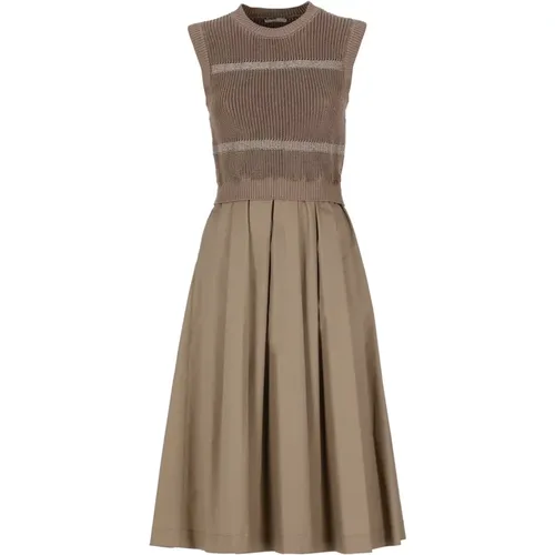 Braunes Baumwoll-Midi-Kleid mit Volant , Damen, Größe: M - PESERICO - Modalova