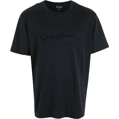 Blaues Casual Kurzarm T-Shirt , Herren, Größe: 2XL - Giorgio Armani - Modalova