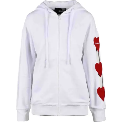 Gemütlicher Weißer Reißverschluss-Sweatshirt , Damen, Größe: L - Love Moschino - Modalova