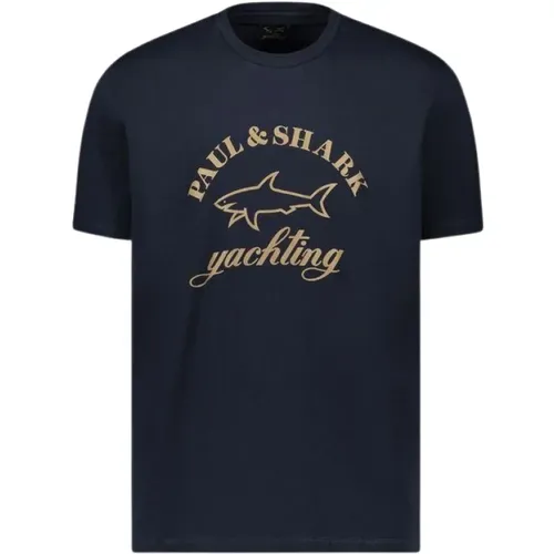 Men's T-Shirt with Golden Logo Print , male, Sizes: M - PAUL & SHARK - Modalova