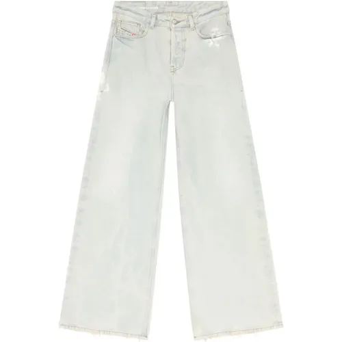 Denim Wide Leg Jeans with Appliqué Logo , female, Sizes: W24, W25, W23 - Diesel - Modalova