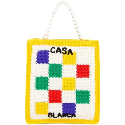 Yellow Check Crochet-Knit Tote Bag , female, Sizes: ONE SIZE - Casablanca - Modalova