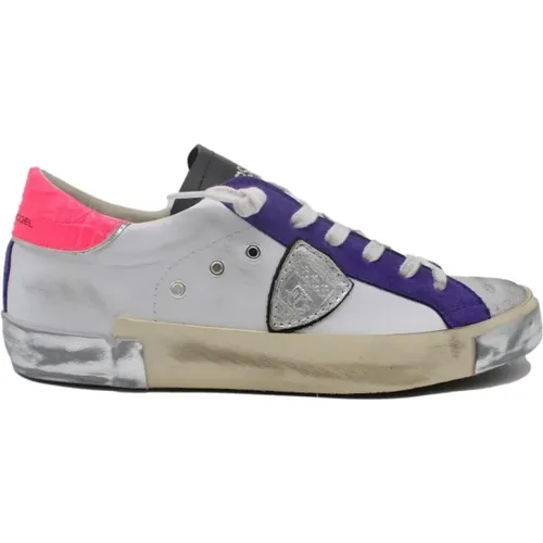 Stylish Blanc Violet Sneakers , female, Sizes: 3 UK - Philippe Model - Modalova