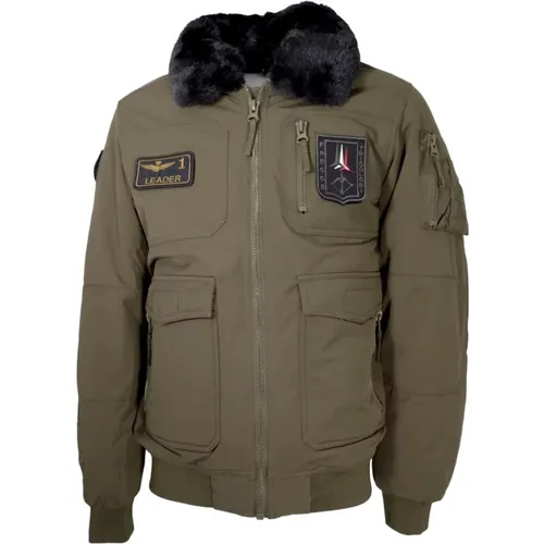 Militärgrüne Pilotenjacke mit abnehmbarem Kragen - aeronautica militare - Modalova