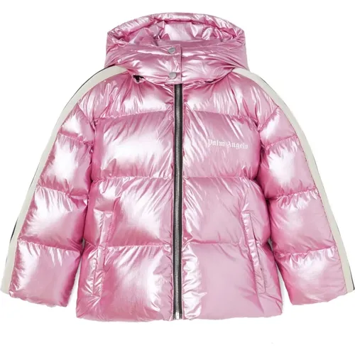 Glänzende Track Hooded Puffer Jacke - Palm Angels - Modalova