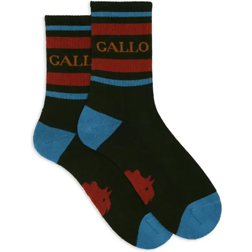 Unisex kurze grüne Baumwoll-Frotteesocken mit Streifen und Schrift , unisex, Größe: S - Gallo - Modalova