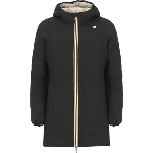 Gepolsterte Kapuzenjacke Schwarz Beige Wendbar , Damen, Größe: M - K-way - Modalova