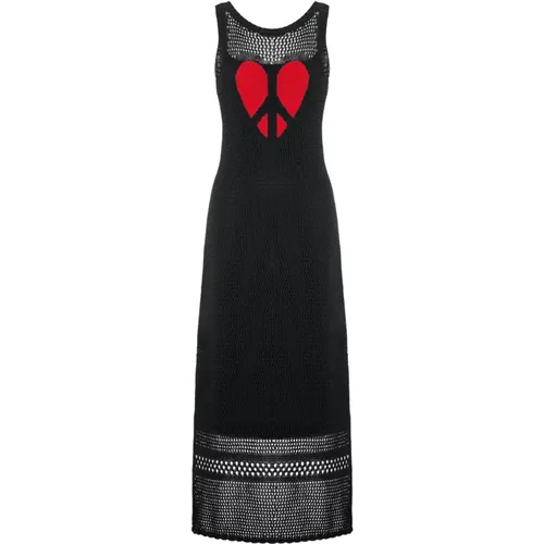 Perforiertes Strickkleid mit Peace & Love Stickerei , Damen, Größe: L - Moschino - Modalova