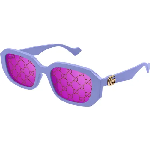 Geometrische Rechteckige Sonnenbrille Lila Glänzend , Damen, Größe: 54 MM - Gucci - Modalova
