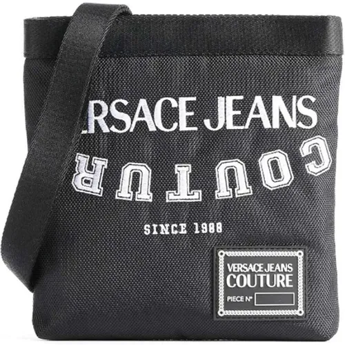 Schwarze Herren Umhängetasche mit Besticktem Logo , Herren, Größe: ONE Size - Versace Jeans Couture - Modalova