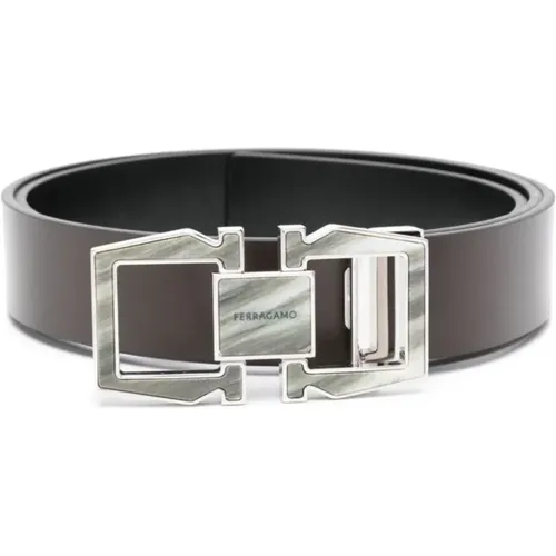 Reversible Leather Belt with Gancio Buckle , male, Sizes: 105 CM - Salvatore Ferragamo - Modalova