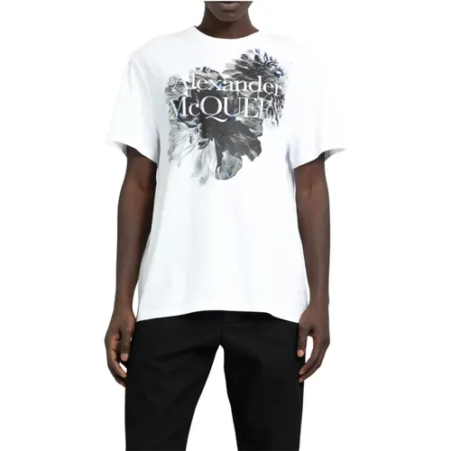 Weißes T-Shirt mit Blumenlogo-Druck , Herren, Größe: 2XL - alexander mcqueen - Modalova