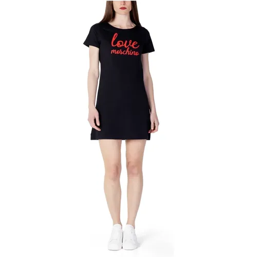 Kurzes Kleid mit Logo-Druck , Damen, Größe: S - Love Moschino - Modalova