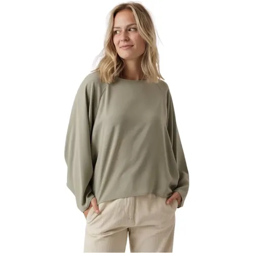 Grüne Satin Batwing Bluse , Damen, Größe: L - drykorn - Modalova