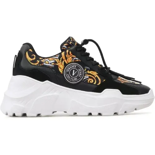 Barocco Print Leather Women`s Sneakers - Size 38 , female, Sizes: 7 UK, 4 UK - Versace Jeans Couture - Modalova