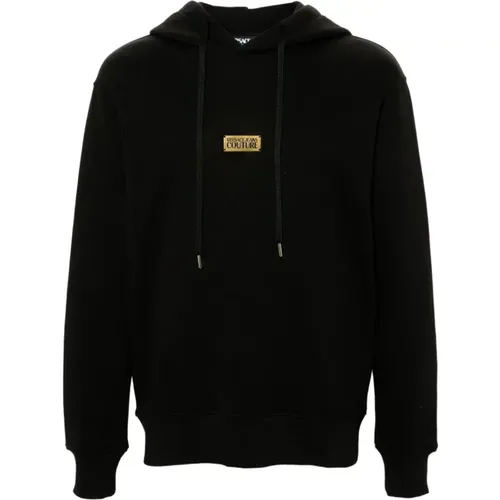 Schwarzer Kapuzenpullover mit goldenem Logo , Herren, Größe: M - Versace Jeans Couture - Modalova