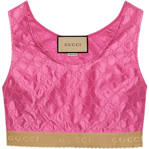 Fuchsia Embroidered Silk Sleeveless Top , female, Sizes: XS - Gucci - Modalova