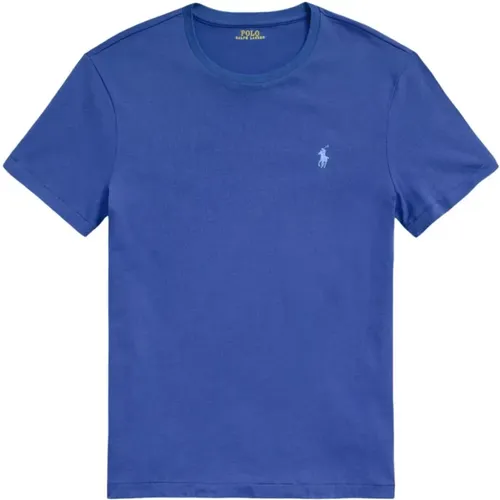 Blaues Crewneck T-Shirt mit gesticktem Pony , Herren, Größe: 2XL - Polo Ralph Lauren - Modalova