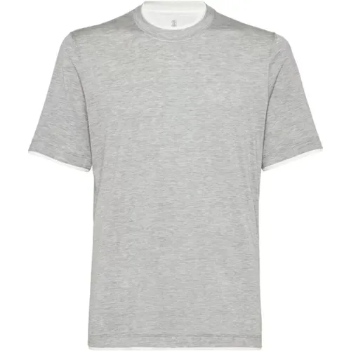 Schichtiger Seiden-Baumwoll Crew Neck T-shirt , Herren, Größe: 2XL - BRUNELLO CUCINELLI - Modalova