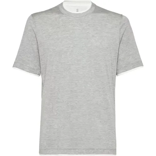 Schichtiger Seiden-Baumwoll Crew Neck T-shirt , Herren, Größe: S - BRUNELLO CUCINELLI - Modalova