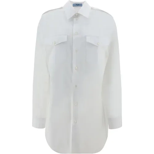 Cotton Shirt with Long Sleeves , female, Sizes: XS - Prada - Modalova