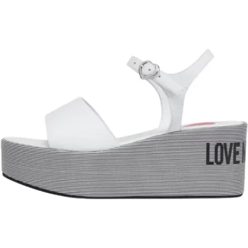 Leather Ankle Strap Wedge Sandals , female, Sizes: 7 UK, 3 UK, 4 UK, 5 UK - Love Moschino - Modalova