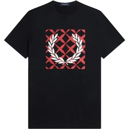 Cross Stitch Laurel Crown T-Shirt , male, Sizes: L, M, XL, 2XL - Fred Perry - Modalova