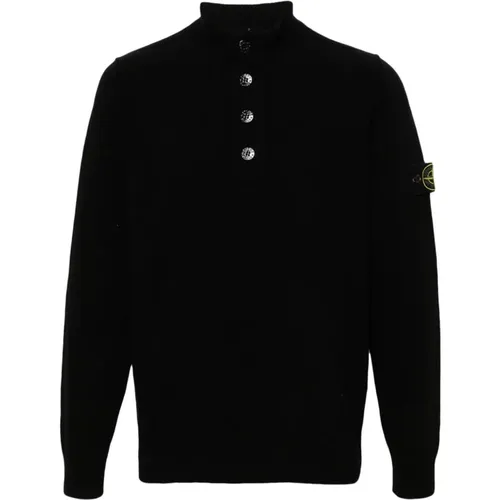 Schwarzer Wollmischung Strickpullover , Herren, Größe: S - Stone Island - Modalova