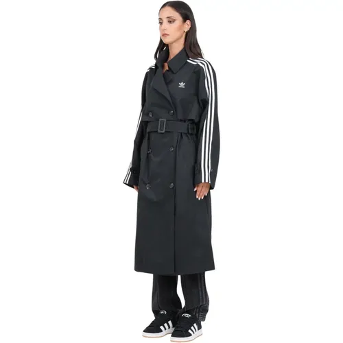 Schwarzer Trenchcoat mit Taillengürtel , Damen, Größe: L - adidas Originals - Modalova