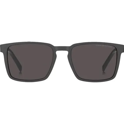 Square Grey Mens Sunglasses , male, Sizes: 55 MM - Tommy Hilfiger - Modalova