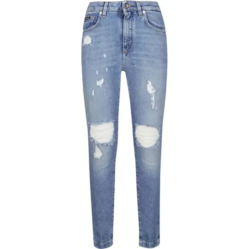 Audrey Denim Stretch Jeans mit Rissen , Damen, Größe: L - Dolce & Gabbana - Modalova