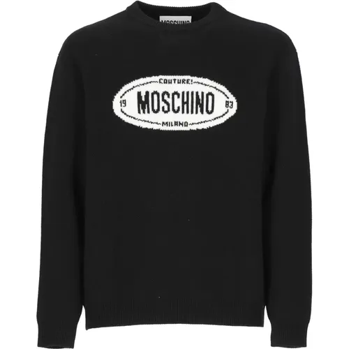 Schwarzer Wollpullover Runder Ausschnitt Lange Ärmel - Moschino - Modalova