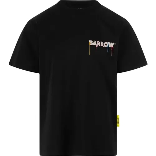 Schwarzes Baumwoll-T-Shirt mit Signatur Grafikdruck - Barrow - Modalova