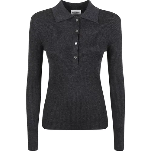 Graues Woll-Slim-Fit Poloshirt , Damen, Größe: M - P.A.R.O.S.H. - Modalova