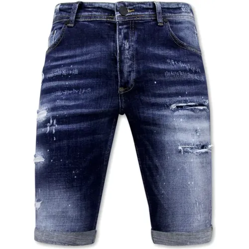Stretch-Shorts mit Paint Splash Herren Slim Fit -1074- Blau , Herren, Größe: W38 - Local Fanatic - Modalova