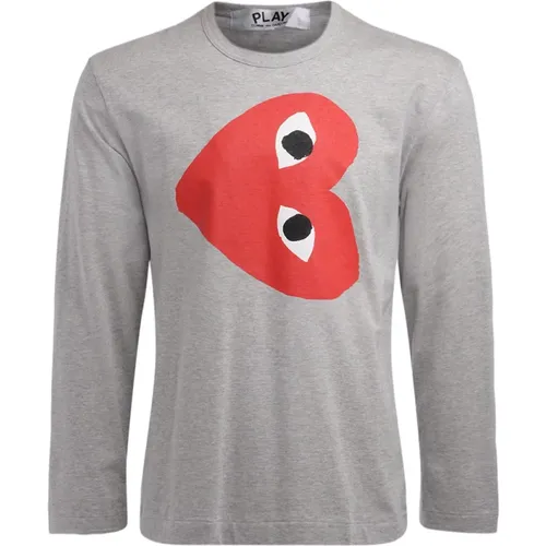 Langarm Graues T-Shirt mit Umgekehrtem Herz , Herren, Größe: M - Comme des Garçons Play - Modalova