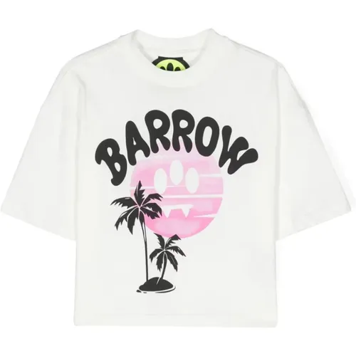 Weiße Baumwoll-T-Shirt mit Logo und Palmenprint - Barrow - Modalova