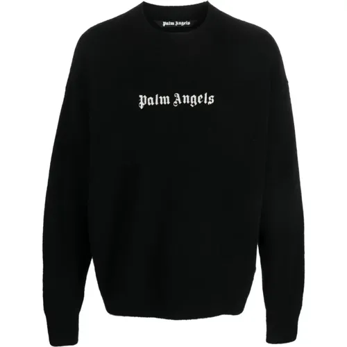 Schwarzer Pullover mit Logo-Stickerei , Herren, Größe: M - Palm Angels - Modalova